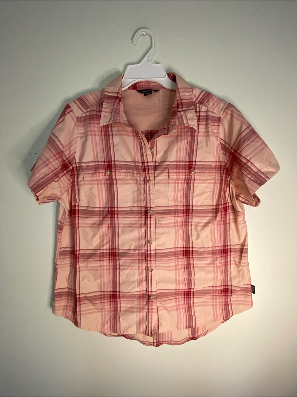 Eddie Bauer Pink Plaid Short Sleeve Button-Down Shirt